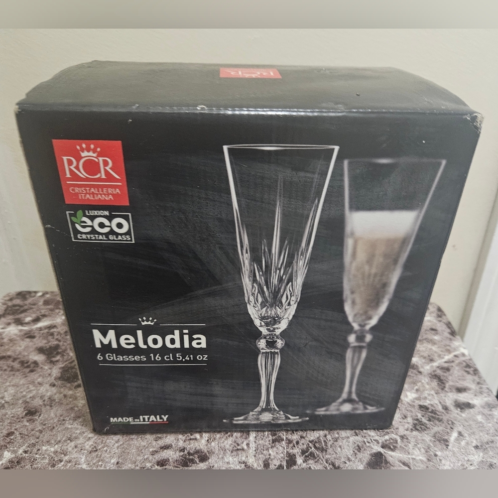 Melodia Champagne Flutes - Set of 6 (Clear) RCR Cristalleria Italiana Luxion